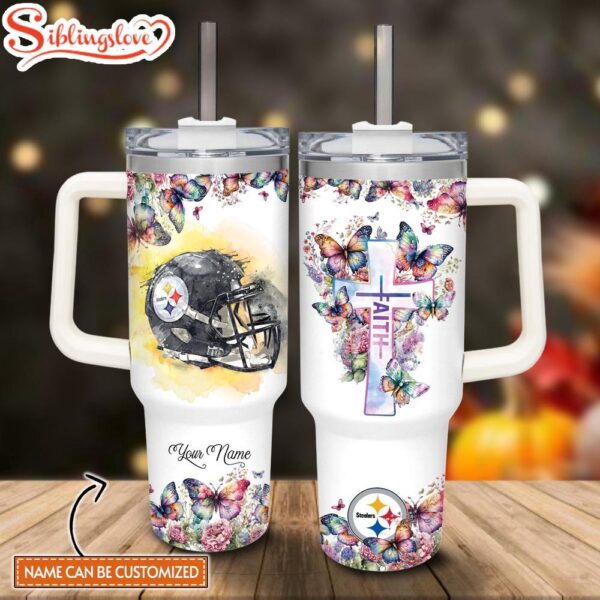 Custom Name NFL Pittsburgh Steelers Football Faith Custom Stanley Tumbler 40oz With Handle