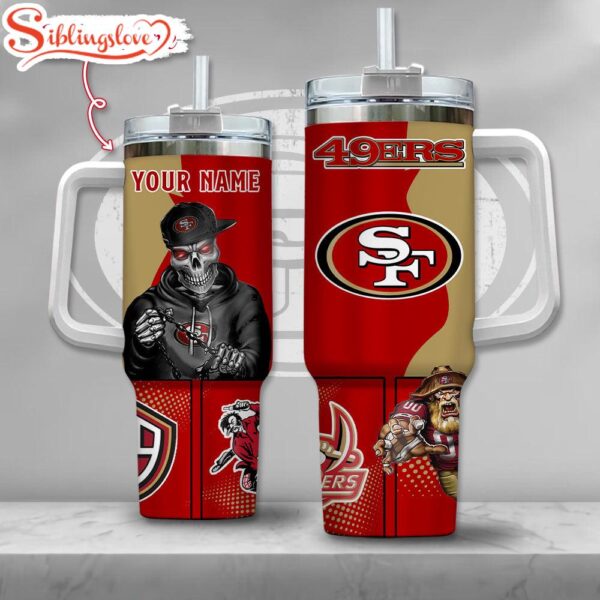 Custom Name NFL San Francisco 49ers Gangster Skeleton Halloween 40oz Tumbler With Handle