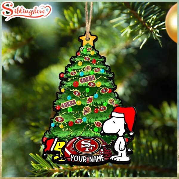 Custom Name NFL San Francisco 49ers Snoopy And Peanut Christmas Tree Ornament Hanging Decor