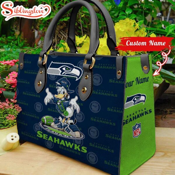 Custom Name NFL Seattle Seahawks Donald Duck Leather Handbag For Fans