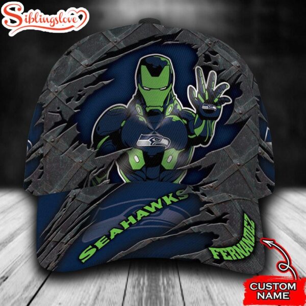 Custom Name NFL Seattle Seahawks Iron Man All Over Print 3D Classic Cap