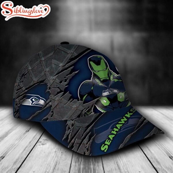 Custom Name NFL Seattle Seahawks Iron Man All Over Print 3D Classic Cap