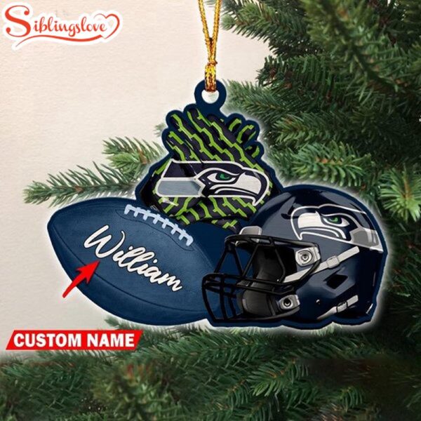 Custom Name NFL Seattle Seahawks Merry Christmas Ornament Decoration