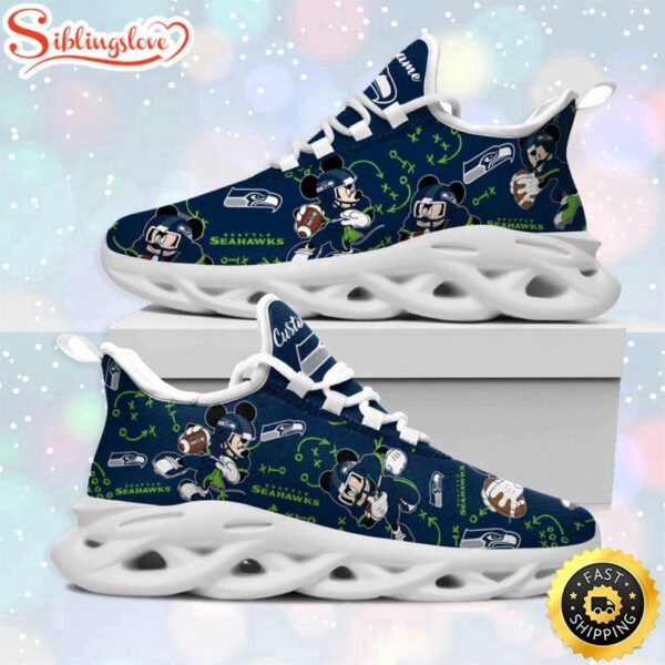 Custom Name NFL Seattle Seahawks Mickey Mouse Max Soul Shoes