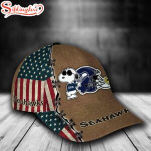 Custom Name NFL Seattle Seahawks Snoopy USA Flag All Over Print 3D Classic Cap