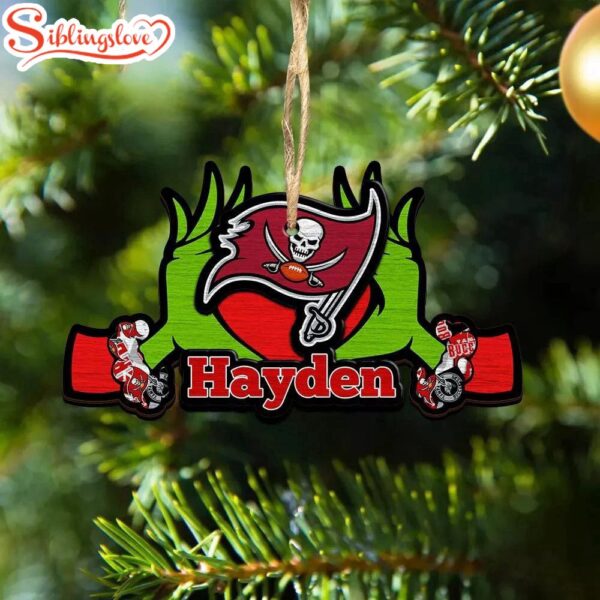 Custom Name NFL Tampa Bay Buccaneers Football Team Grinch Hand Christmas Ornament