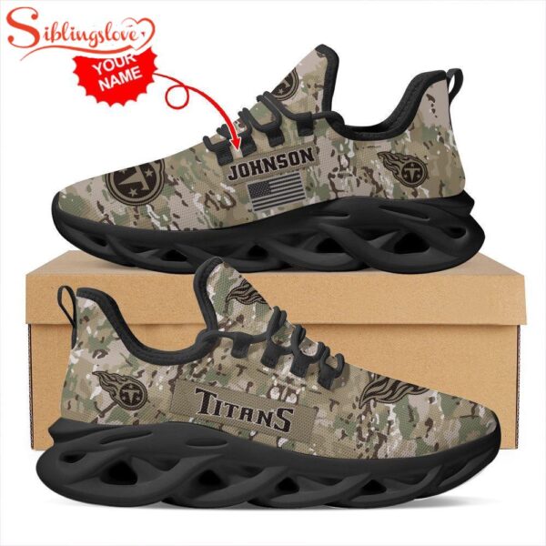 Custom Name NFL Tennessee Titans US Army Military Veteran Camouflage Max Soul Shoes