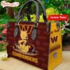 Custom Name NFL Washington Commanders Pooh Bear Leather Handbag For Fans