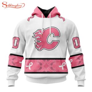 Custom Name NHL Calgary Flames In October We Wear pink Breast Cancer 3D Hoodie Shirt