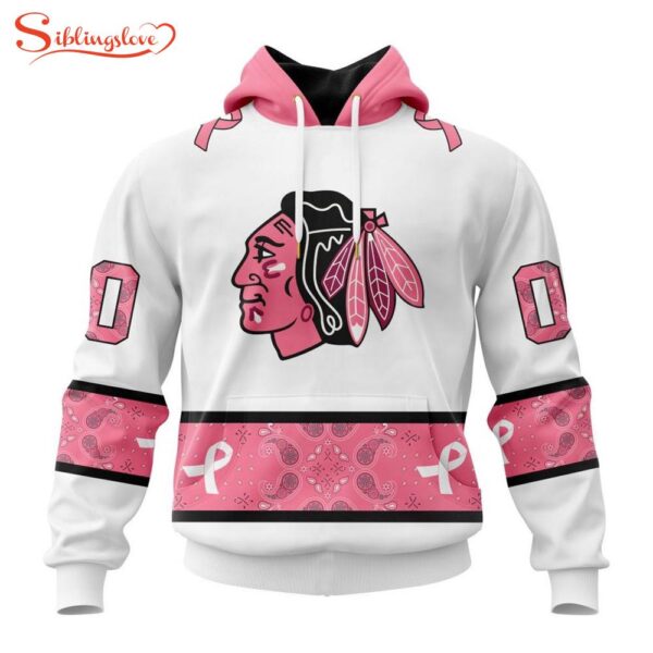 Custom Name NHL Chicago Blackhawks In October We Wear pink Breast Cancer 3D Hoodie Shirt