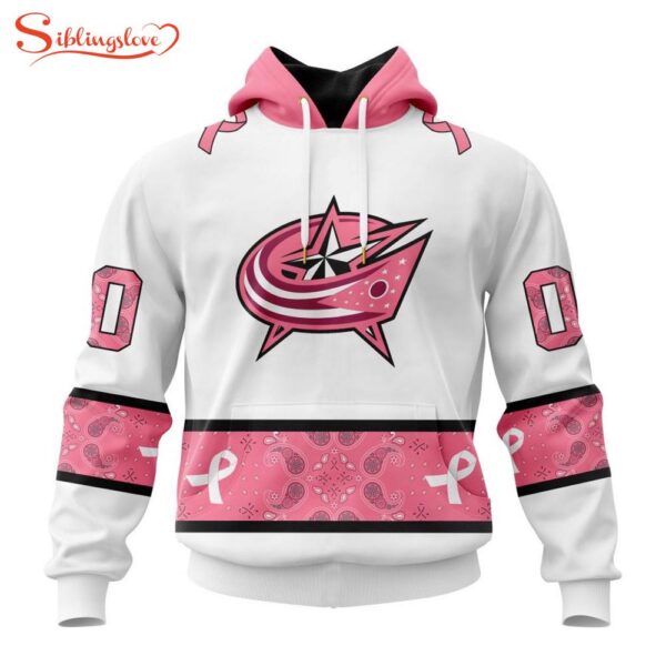 Custom Name NHL Columbus Blue Jackets In October We Wear pink Breast Cancer 3D Hoodie Shirt