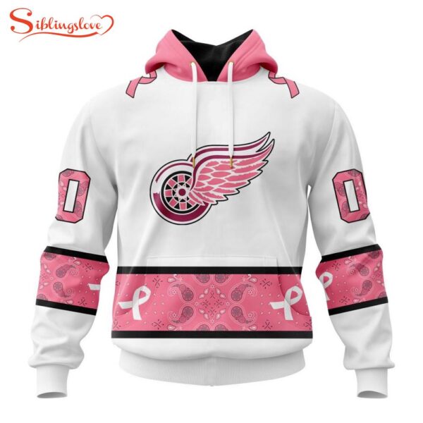 Custom Name NHL Detroit Red Wings In October We Wear pink Breast Cancer 3D Hoodie Shirt