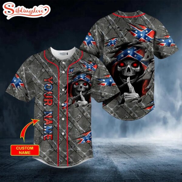 Custom Name Patriotism CSA US Flag Shh Skull Halloween Baseball Jersey Shirt