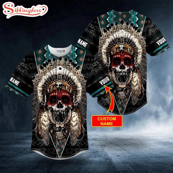 Custom Name Pattern Native Skull Halloween Baseball Jersey Shirt