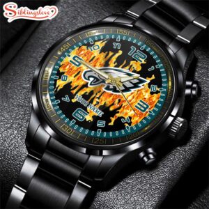 Custom Name Philadelphia Eagles NFL 3D Men Black Stainless Steel Watch Gift For Fans