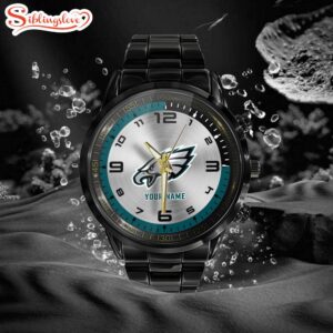 Custom Name Philadelphia Eagles NFL Black Stainless Steel Watch Gifts For Fans