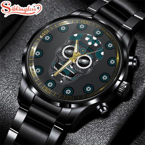 Custom Name  Philadelphia Eagles NFL Football Sport Black Stainless Steel Watch