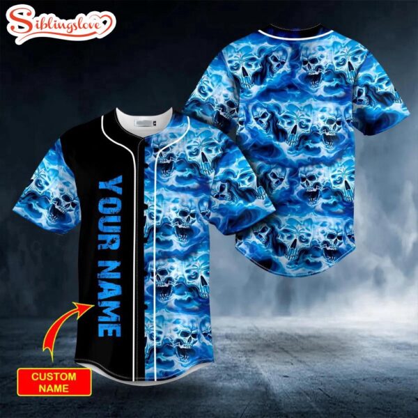 Custom Name Pile Of Ghost Skull Halloween Baseball Jersey Shirt