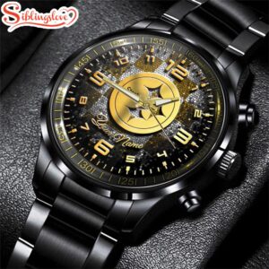 Custom Name Pittsburgh Steelers NFL 3D Men Black Stainless Steel Watch Gift For Fans