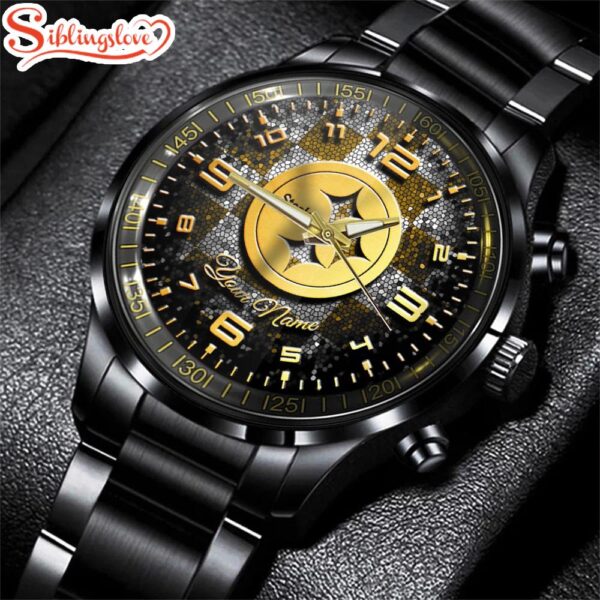 Custom Name  Pittsburgh Steelers NFL 3D Football Sport Black Stainless Steel Watch