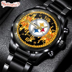 Custom Name Pittsburgh Steelers NFL 3D Men Black Stainless Steel Watch Gift For Fans