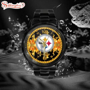 Custom Name Pittsburgh Steelers NFL 3D Men Black Stainless Steel Watch Gift For Fans