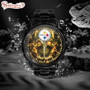 Custom Name Pittsburgh Steelers NFL Men Black Stainless Steel Watch Gift For Fans