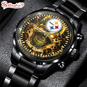 Custom Name Pittsburgh Steelers NFL Men Black Stainless Steel Watch Gift For Fans