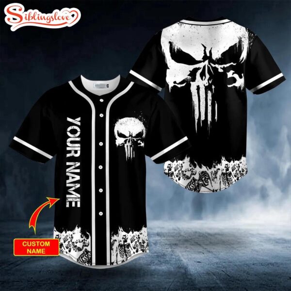 Custom Name Punisher Skull Symbol Distressed Halloween Baseball Jersey Shirt