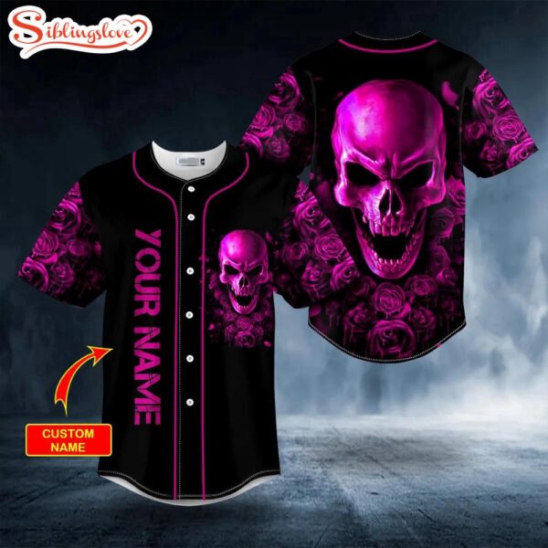 Custom Name Purple Roses Sugar Skull Halloween Baseball Jersey Shirt