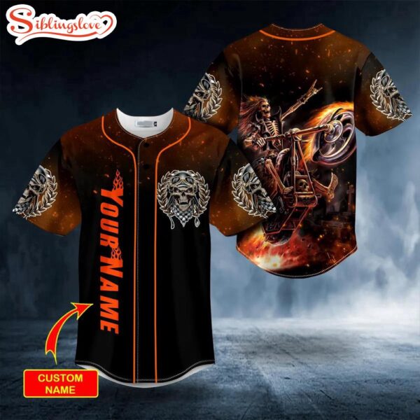 Custom Name Racer Fire Skull Halloween Baseball Jersey Shirt