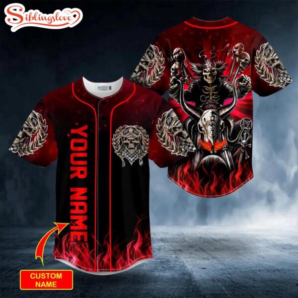 Custom Name Red The Hunt Ghost Racer Skull Halloween Baseball Jersey Shirt