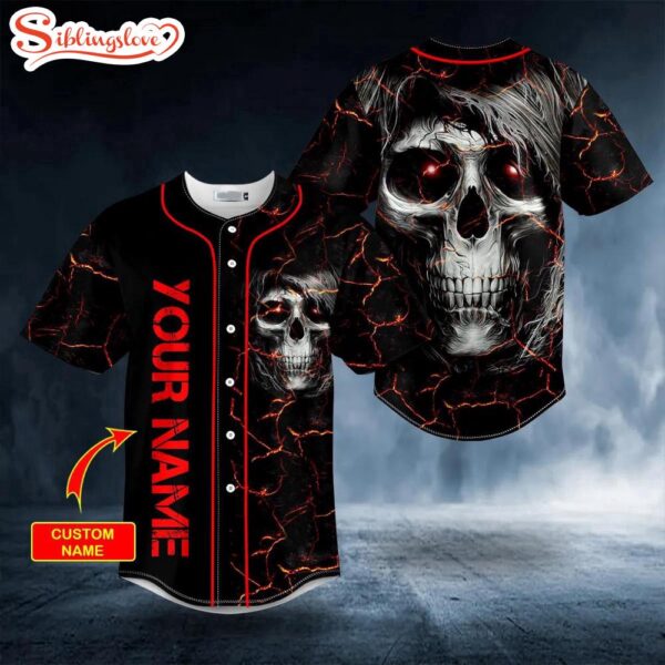 Custom Name Rock Chang Crack Lava Skull Halloween Baseball Jersey Shirt