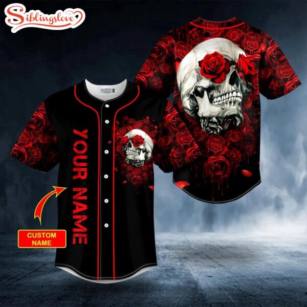 Custom Name Rose Skull Halloween Baseball Jersey Shirt