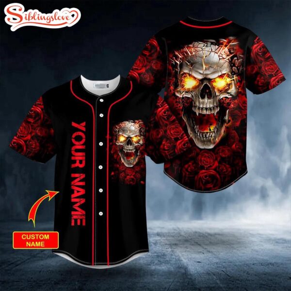 Custom Name Roses Blast Skull Halloween Baseball Jersey Shirt