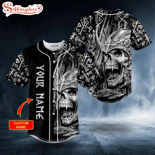 Custom Name Runes King Skull Ghost Viking Halloween Baseball Jersey Shirt