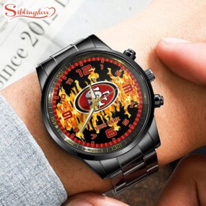 Custom Name San Francisco 49ers NFL 3D Men Black Stainless Steel Watch Gift For Fans