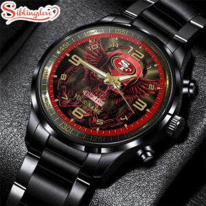 Custom Name San Francisco 49ers NFL 3D Men Black Stainless Steel Watch Gift For Fans