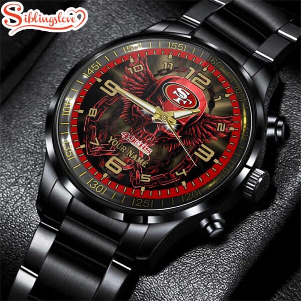 Custom Name  San Francisco 49ers NFL 3D Football Sport Black Stainless Steel Watch