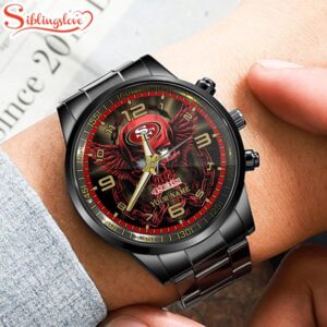 Custom Name San Francisco 49ers NFL 3D Men Black Stainless Steel Watch Gift For Fans