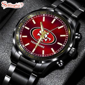 Custom Name San Francisco 49ers NFL Black Stainless Steel Watch Gifts For Fans