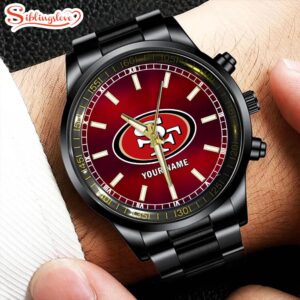 Custom Name San Francisco 49ers NFL Black Stainless Steel Watch Gifts For Fans