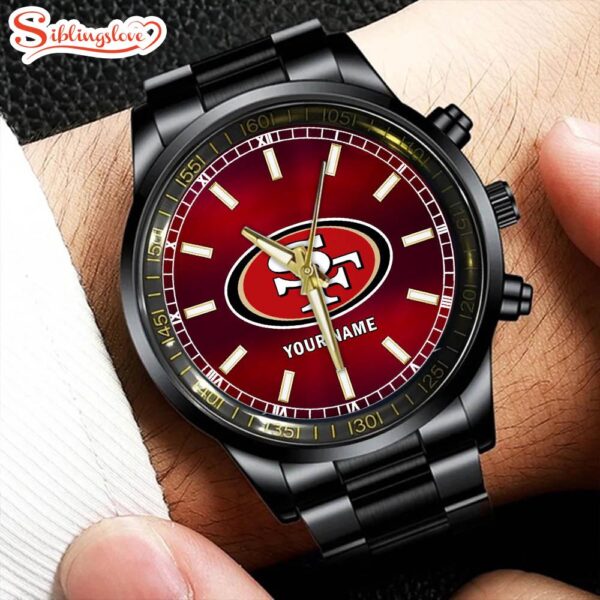 Custom Name San Francisco 49ers NFL Black Stainless Steel Watch Gifts For Fans