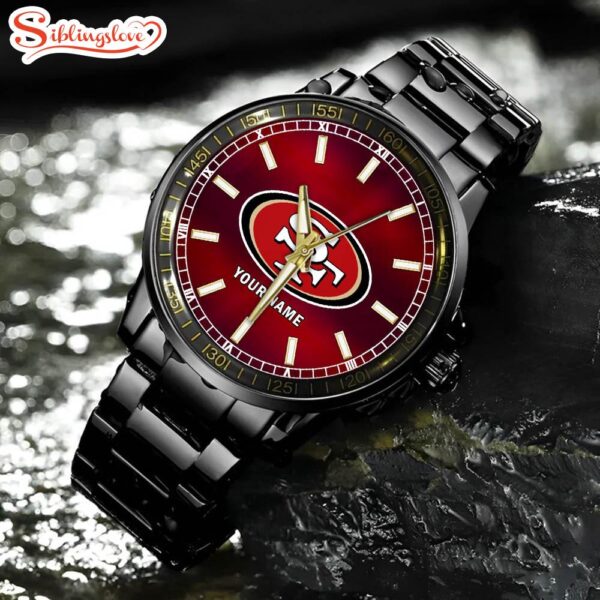 Custom Name San Francisco 49ers NFL Black Stainless Steel Watch Gifts For Fans