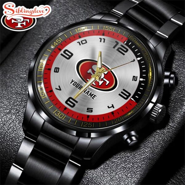 Custom Name  San Francisco 49ers NFL Black Stainless Steel Watch Gifts For Fans