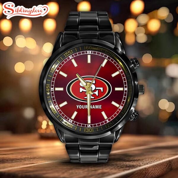 Custom Name San Francisco 49ers NFL Black Stainless Steel Watch Gifts For Fans