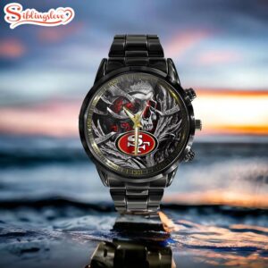 Custom Name San Francisco 49ers NFL Men Black Stainless Steel Watch Gift For Fans