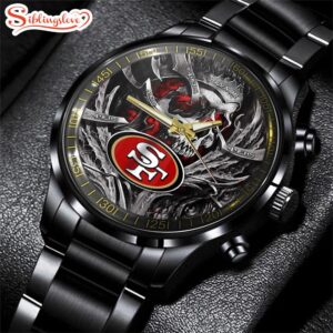 Custom Name San Francisco 49ers NFL Men Black Stainless Steel Watch Gift For Fans