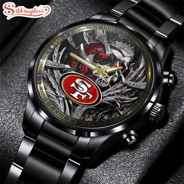 Custom Name  San Francisco 49ers NFL Men Black Stainless Steel Watch Gift For Fans