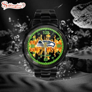 Custom Name Seattle Seahawks NFL 3D Men Black Stainless Steel Watch Gift For Fans